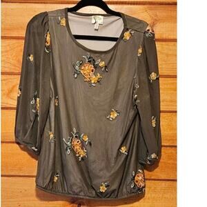 Figs & Flowers Olive Green Large embroidered florals